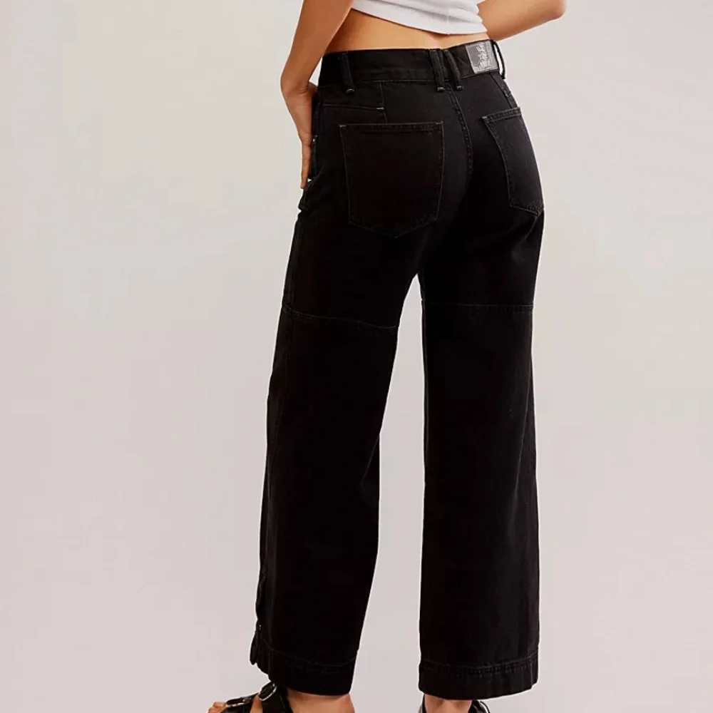 Free People 100% Cotton Black Benji Relaxed Wide Leg Jean Size 24